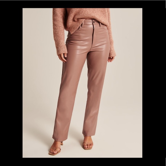 Abercrombie & Fitch Pants - NWT Abercrombie Curve Love Vegan Leather 90s Straight Pants - Pink Brown